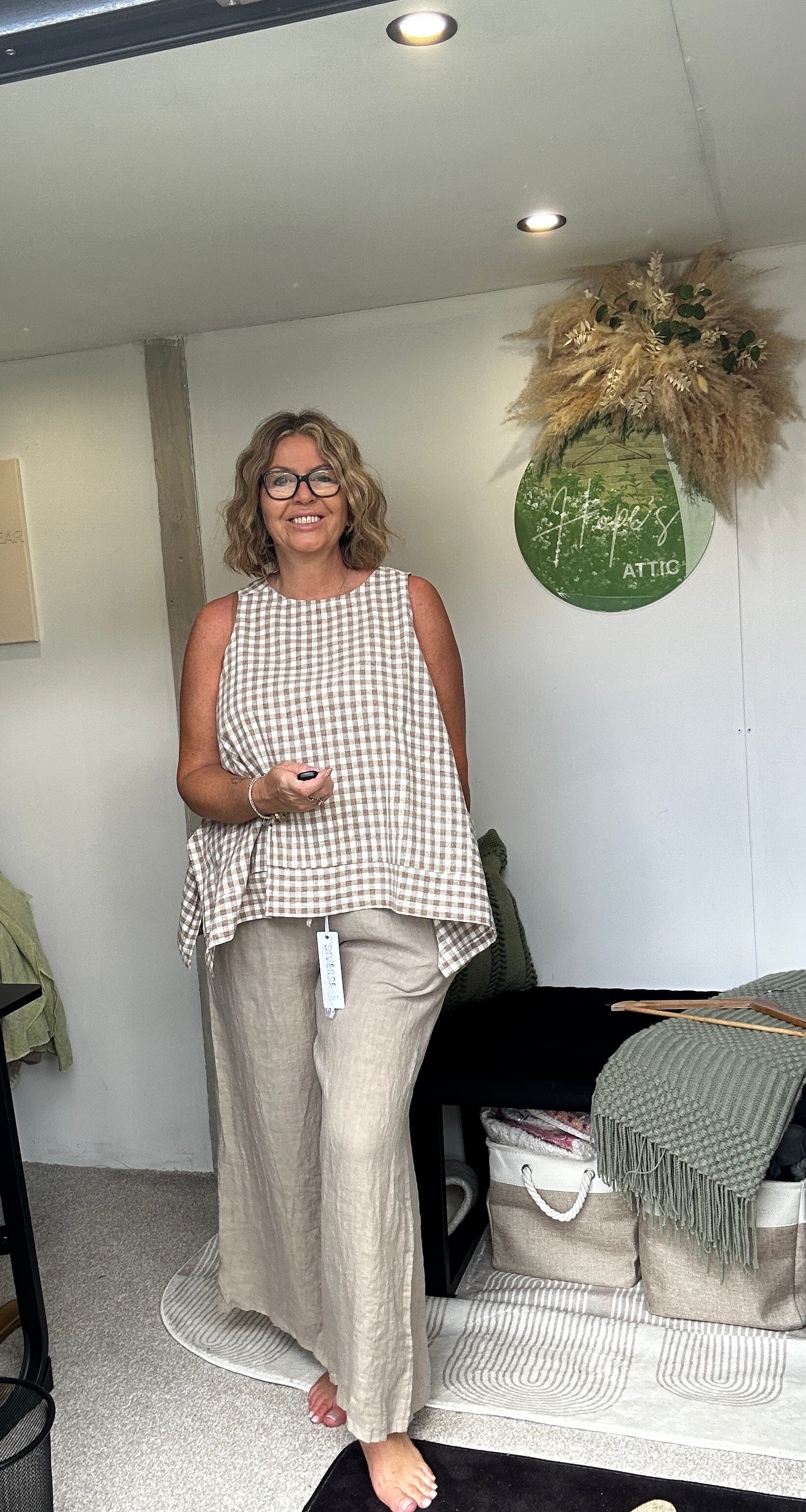 Gingham Linen blend top