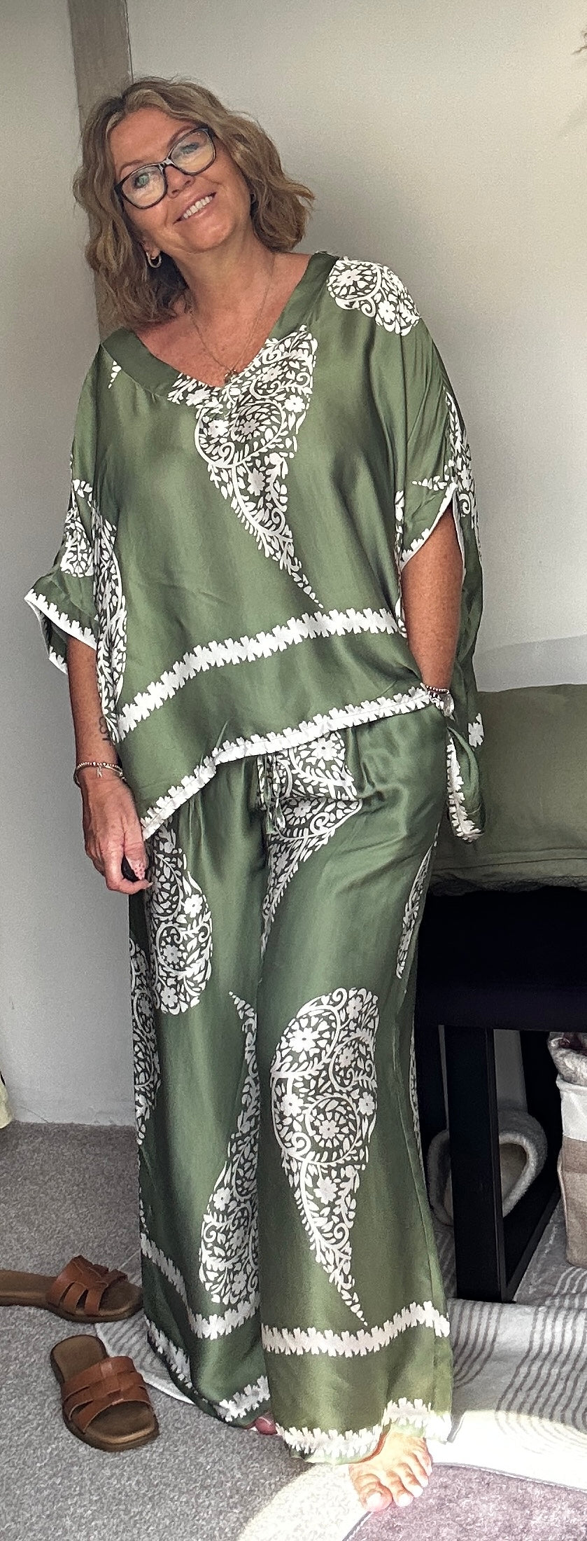 Satin Paisley Trouser Khaki Co-ord