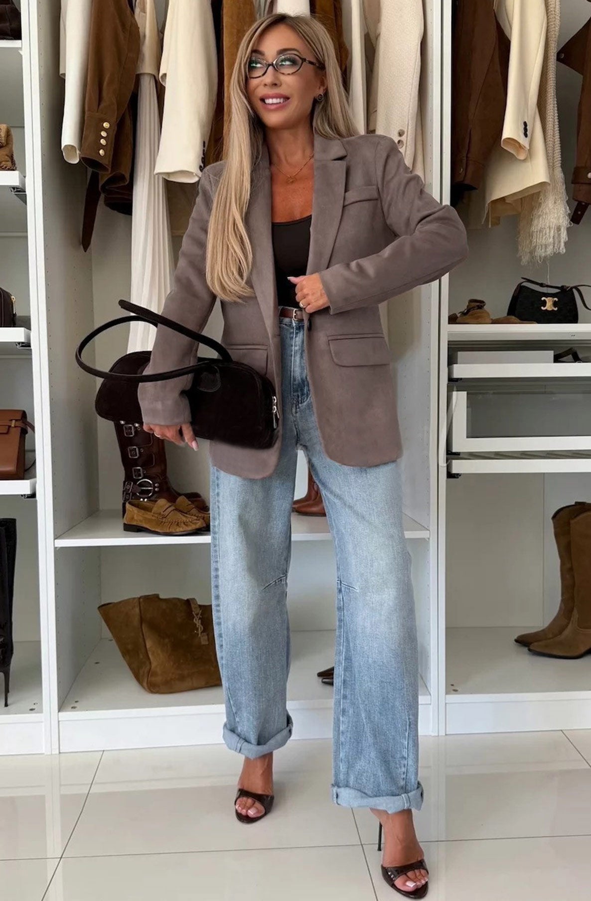 Classic Fit Suede Look Mocha Blazer