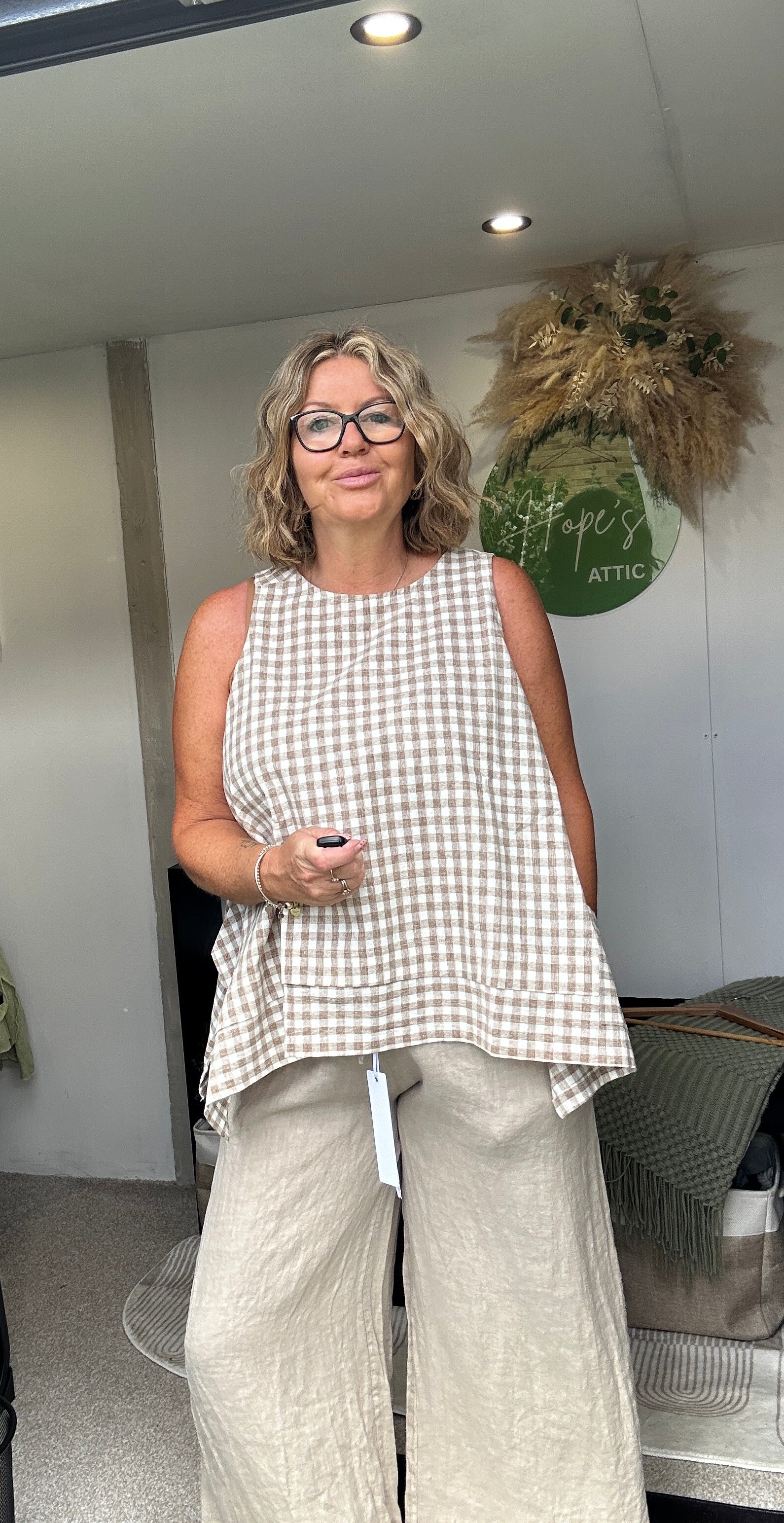 Gingham Linen blend top