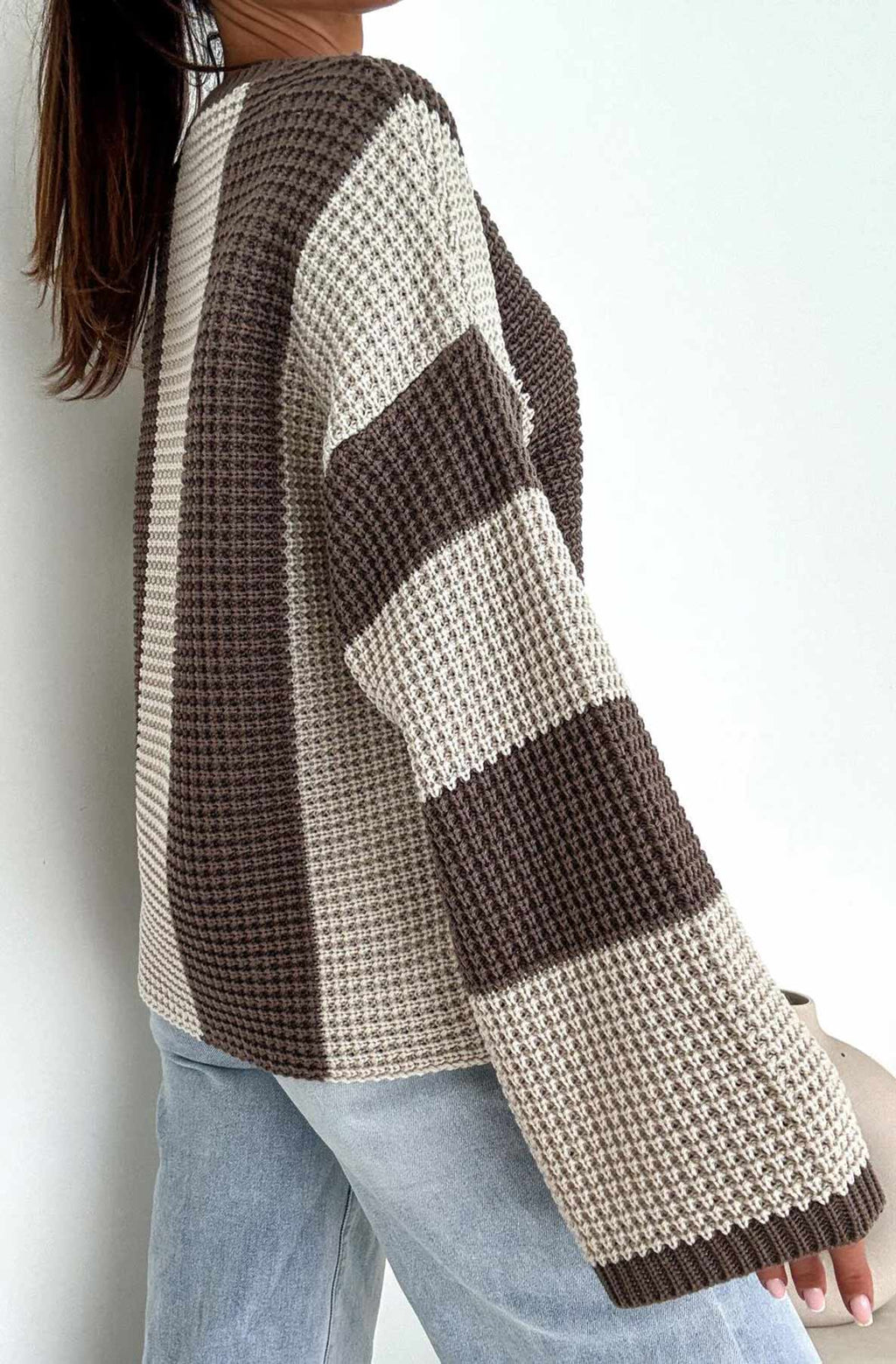 Reyana Striped Wide Sleeve Jumper Stone