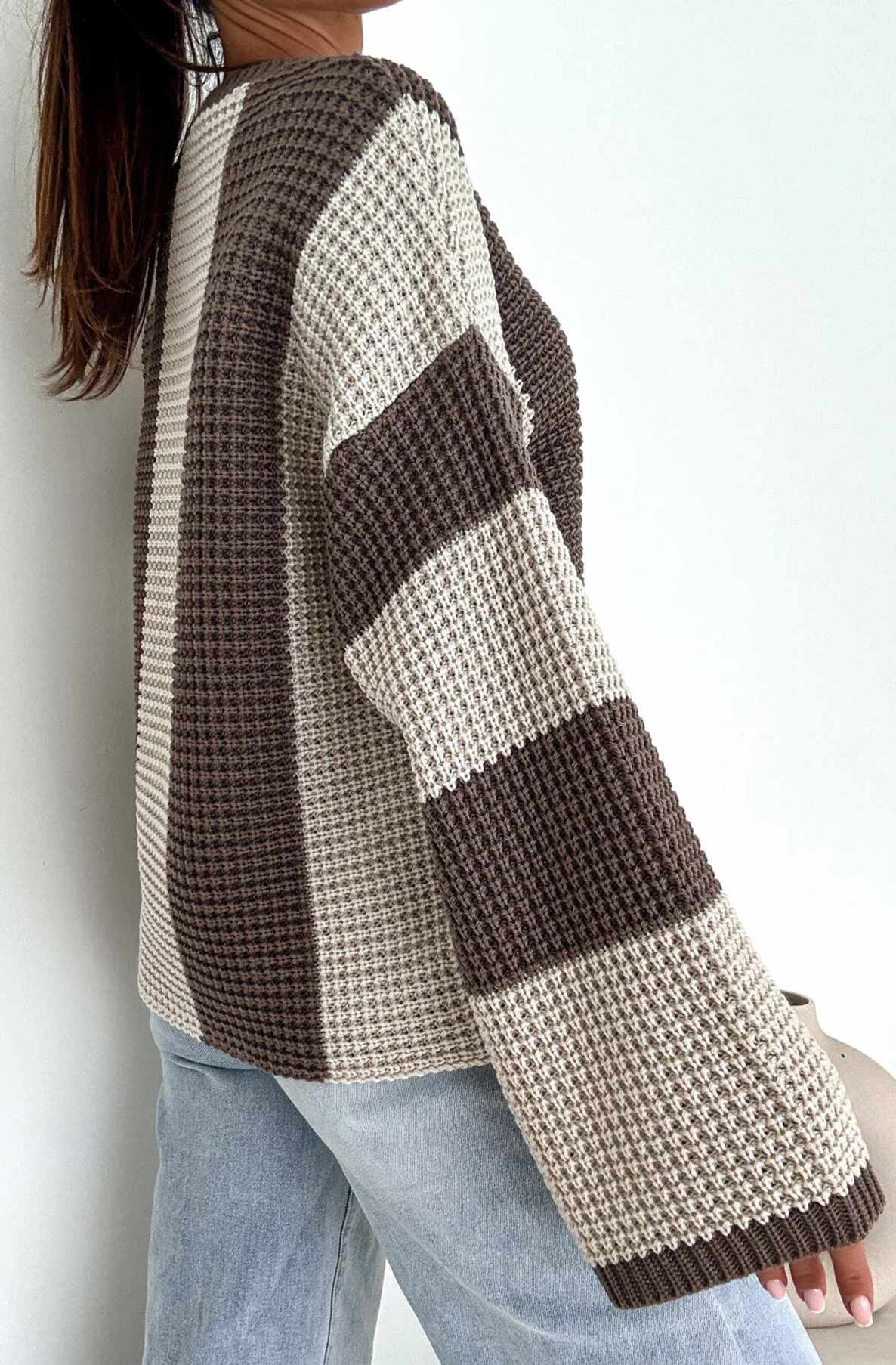 Reyana Striped Wide Sleeve Jumper Stone