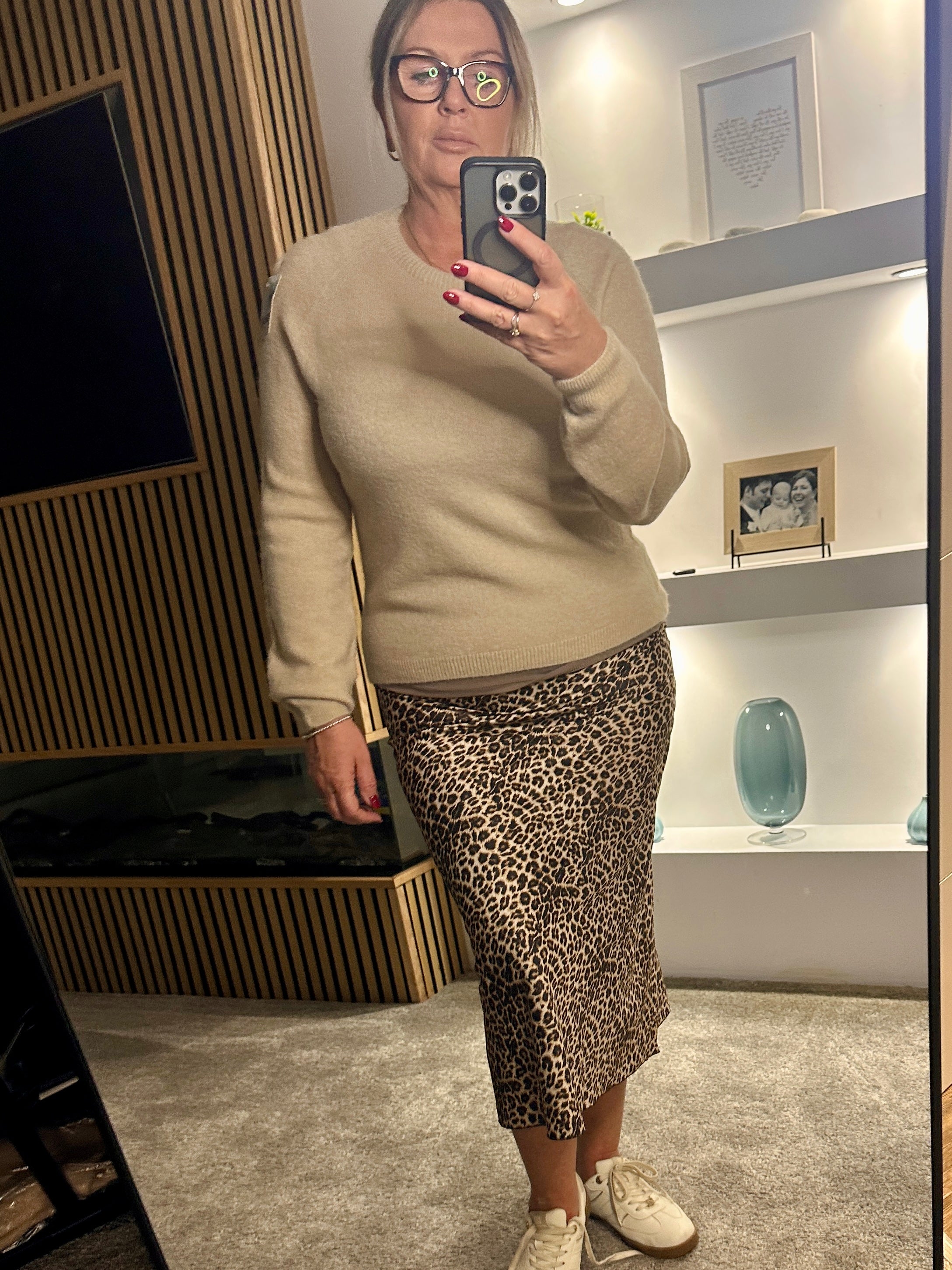 Zara Satin Leopard Print Skirt Brown