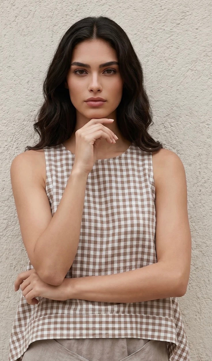 Gingham Linen blend top