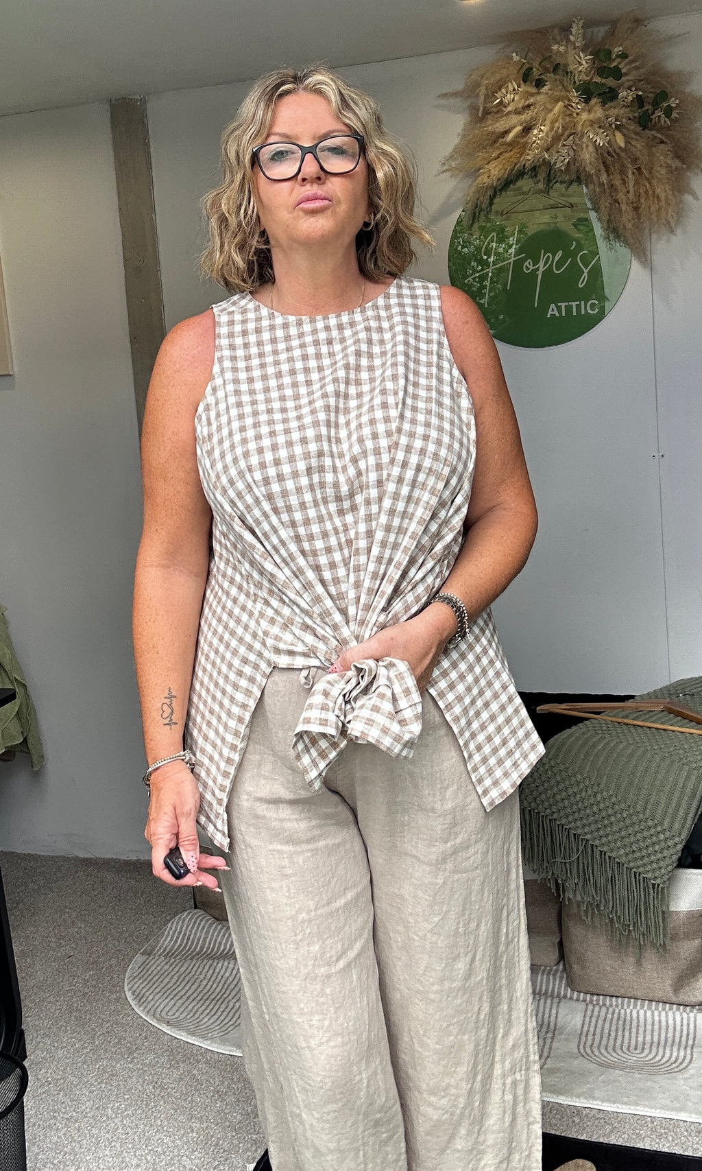 Gingham Linen blend top