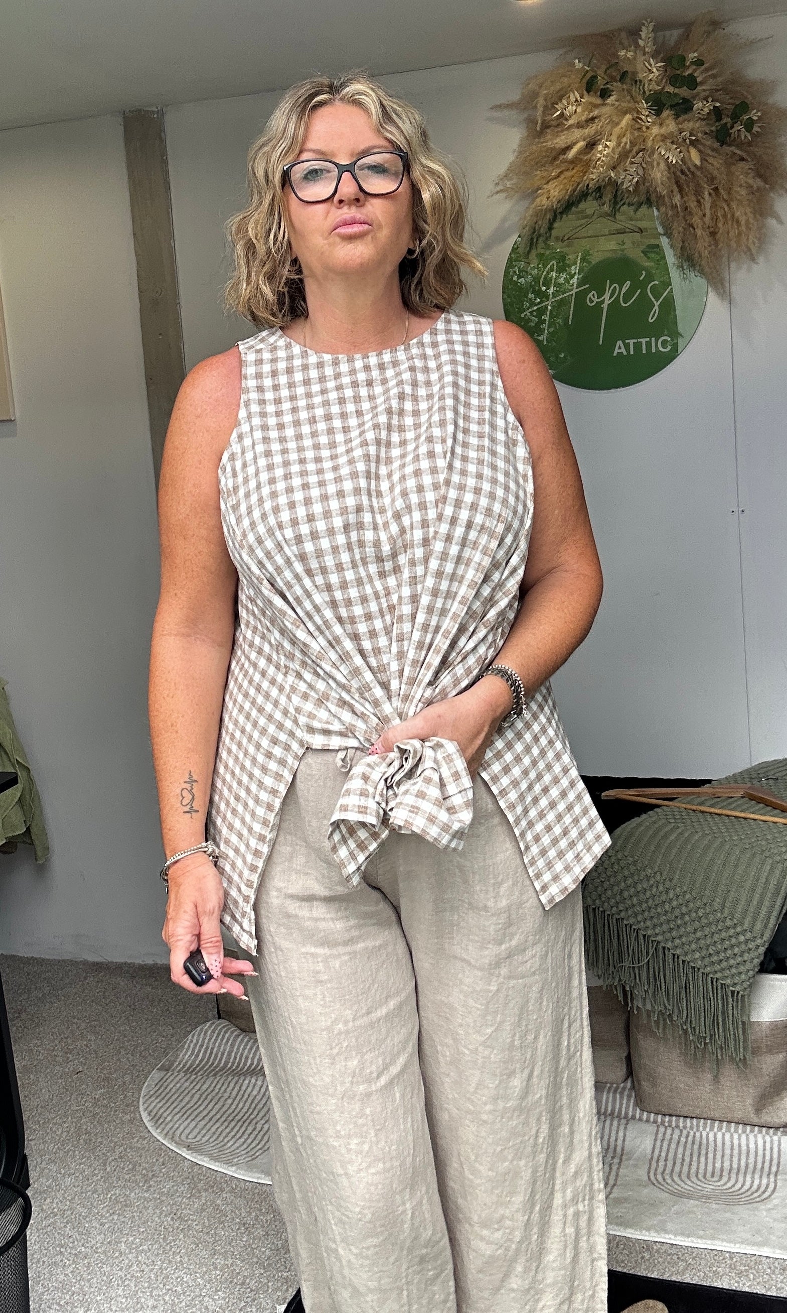 Gingham Linen blend top