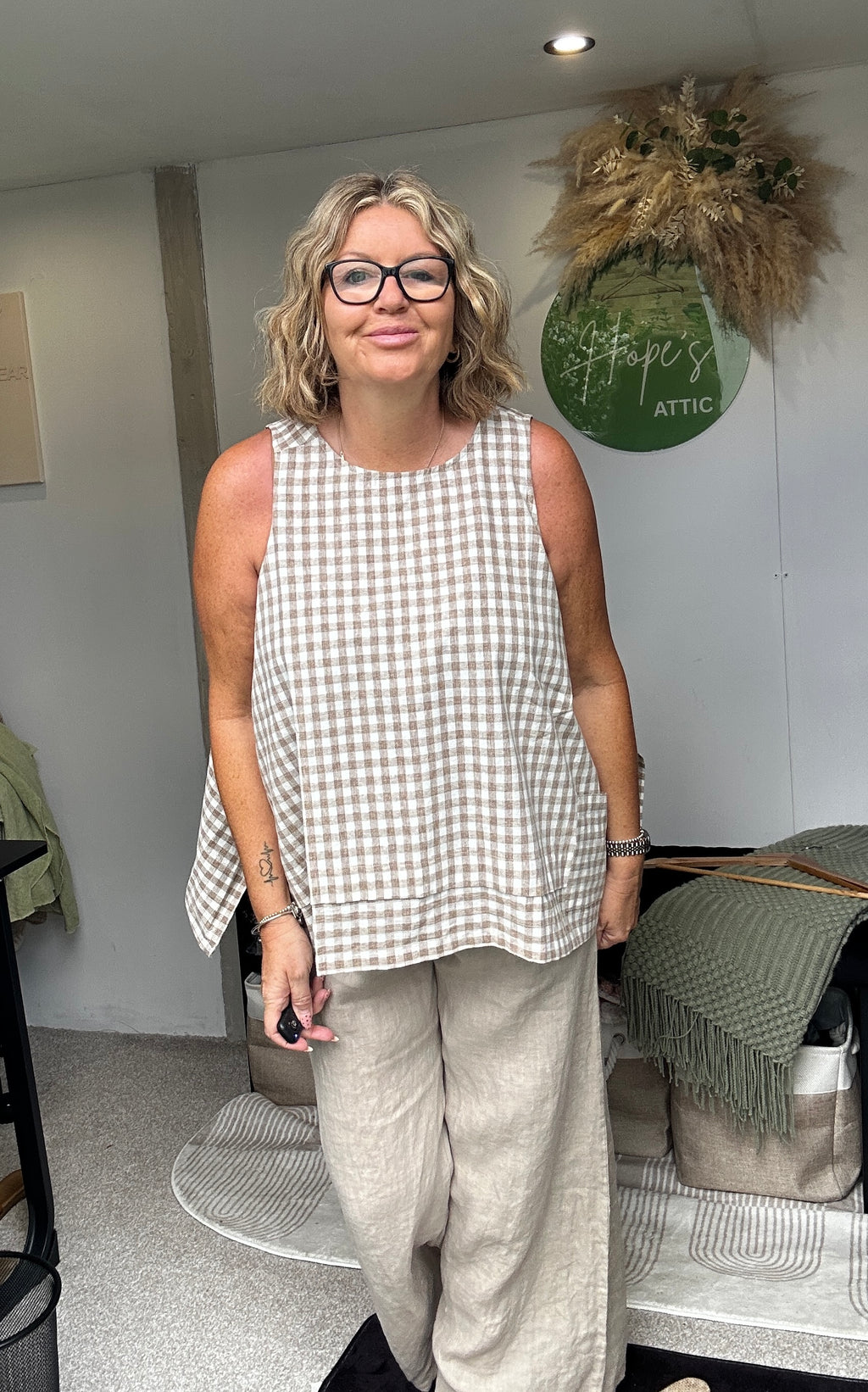 Gingham Linen blend top