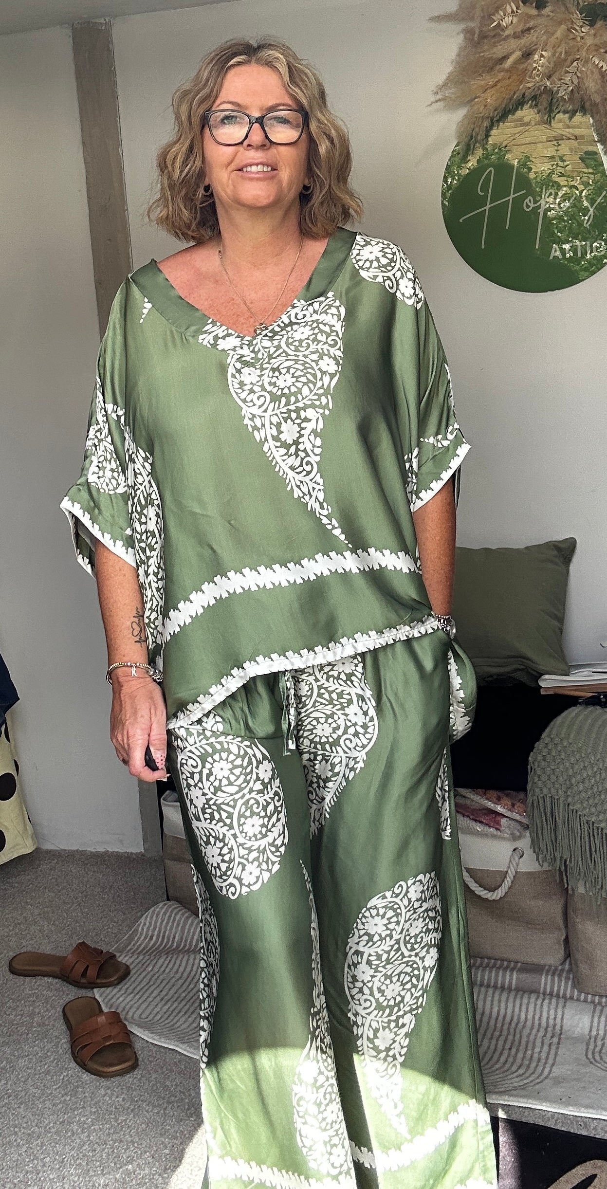 Satin Paisley Trouser Khaki Co-ord