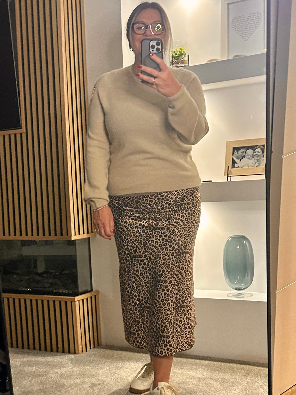 Zara Satin Leopard Print Skirt Brown