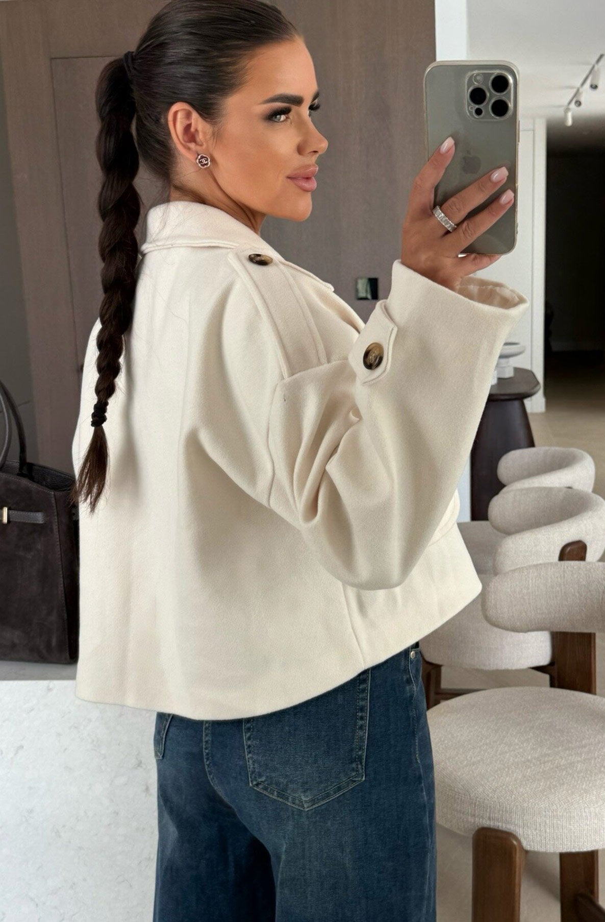 Cropped Double Breasted Jacket Ivory