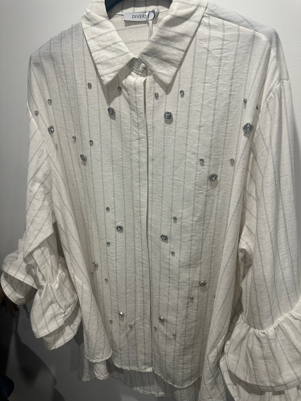 Diamanty striped Frill Sleeve Shirt