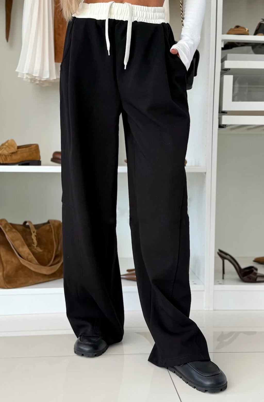 Ivy Contrast Wide Leg Trousers Black/ Brown/ Camel