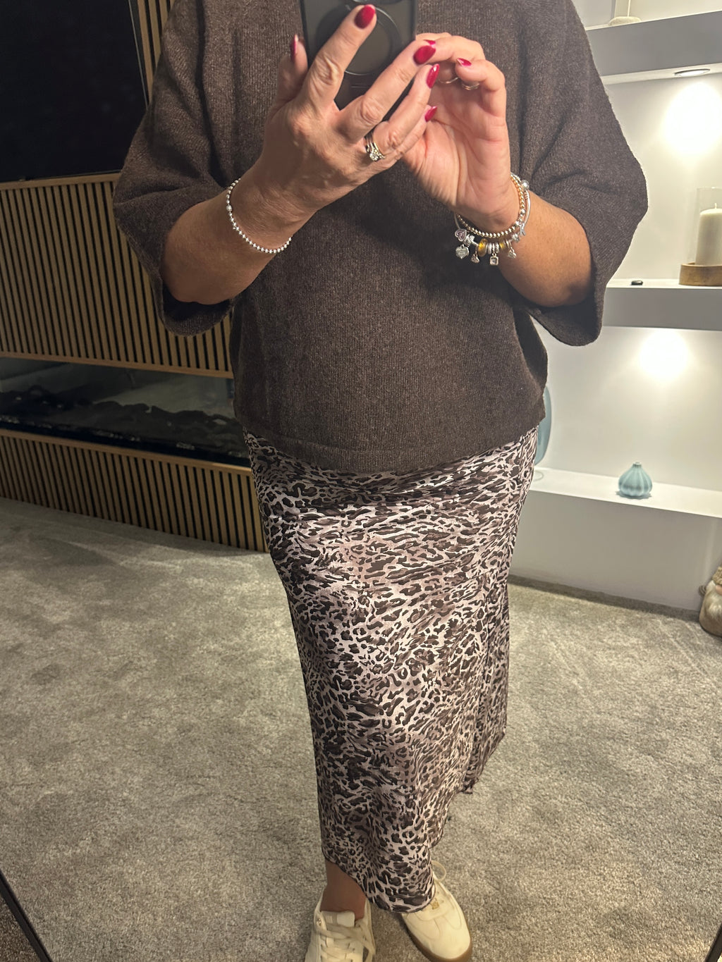 Zara Satin Leopard Print Skirt Mauve