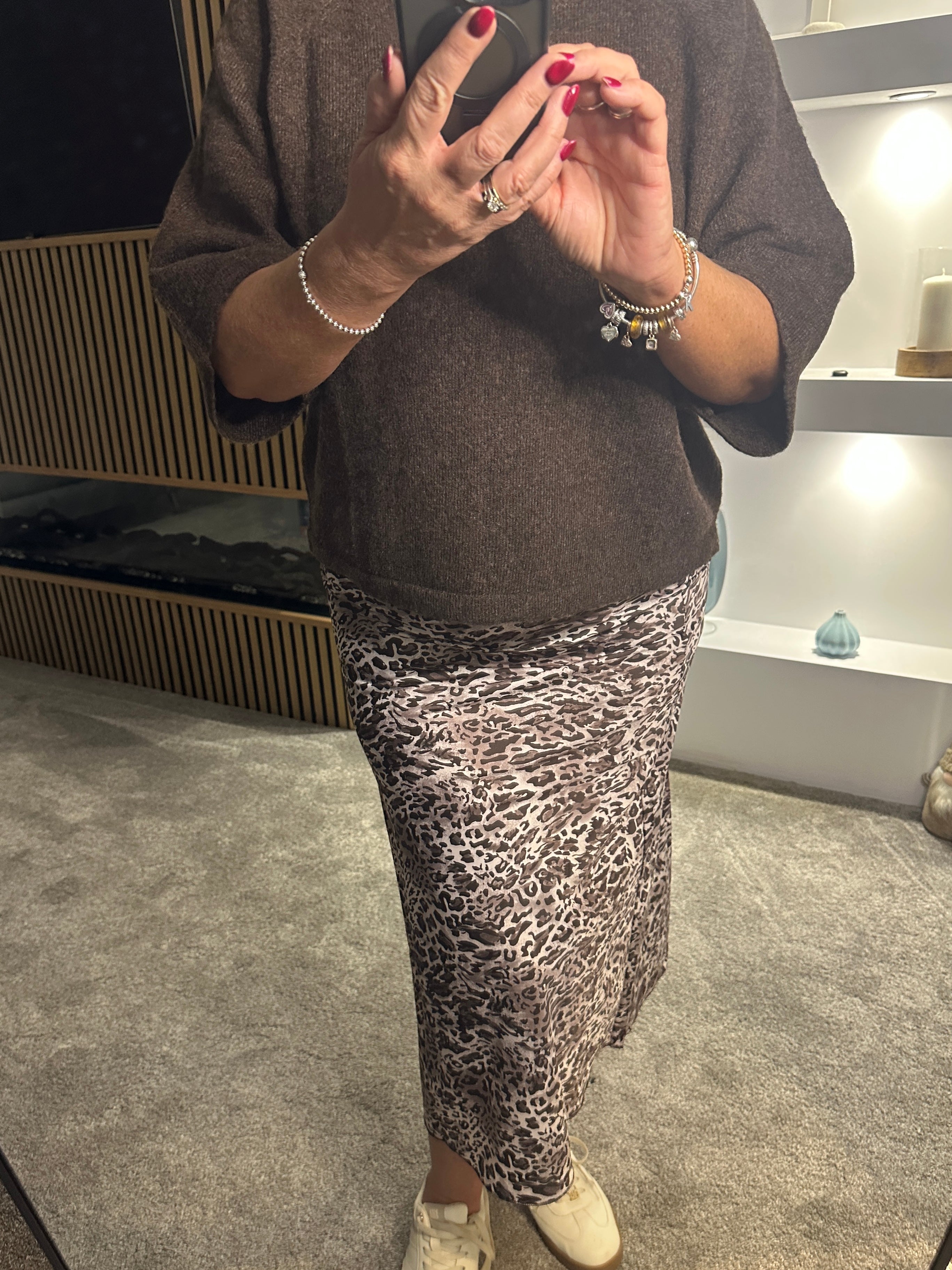 Zara Satin Leopard Print Skirt Mauve