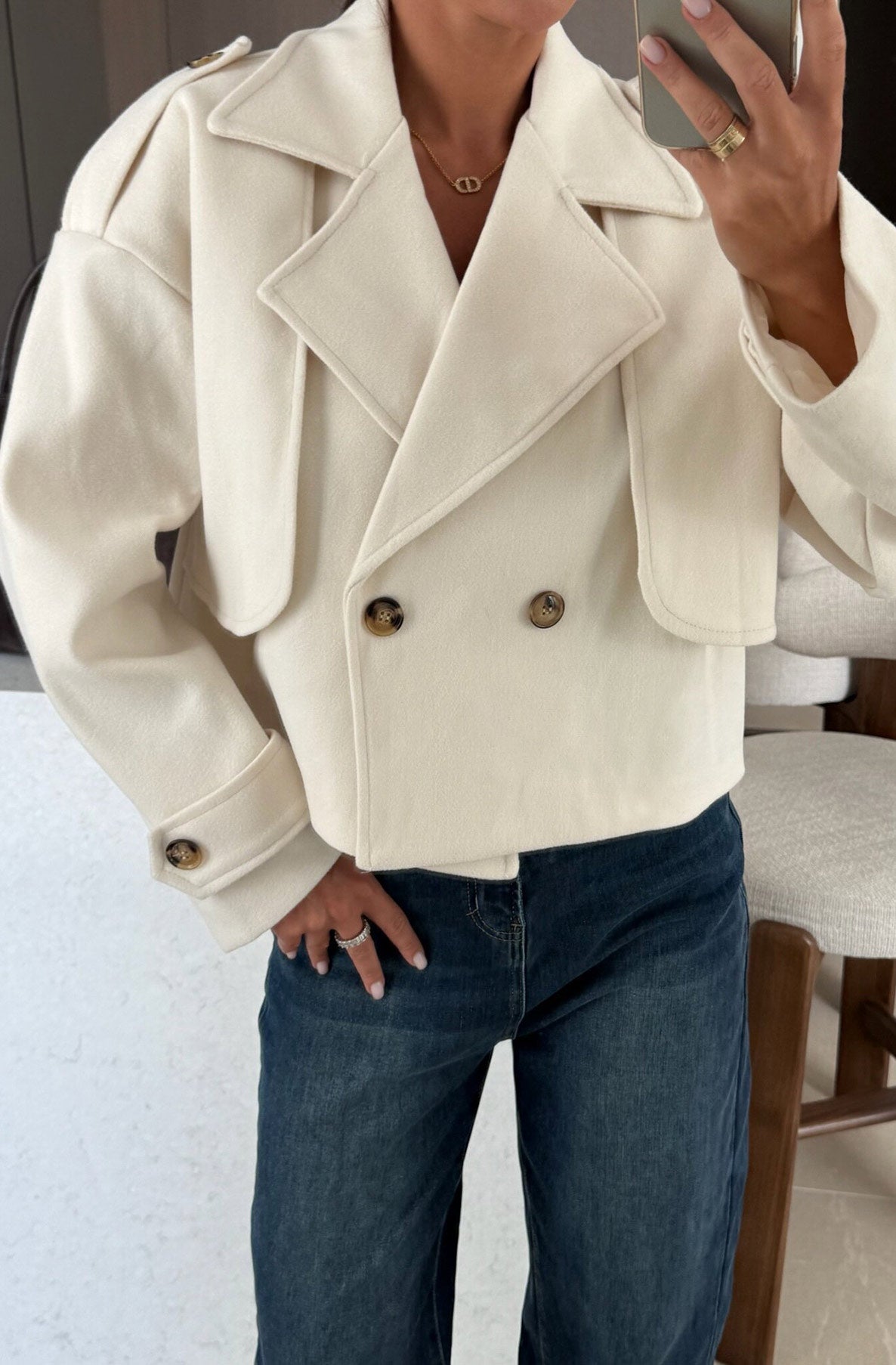 Cropped Double Breasted Jacket Ivory