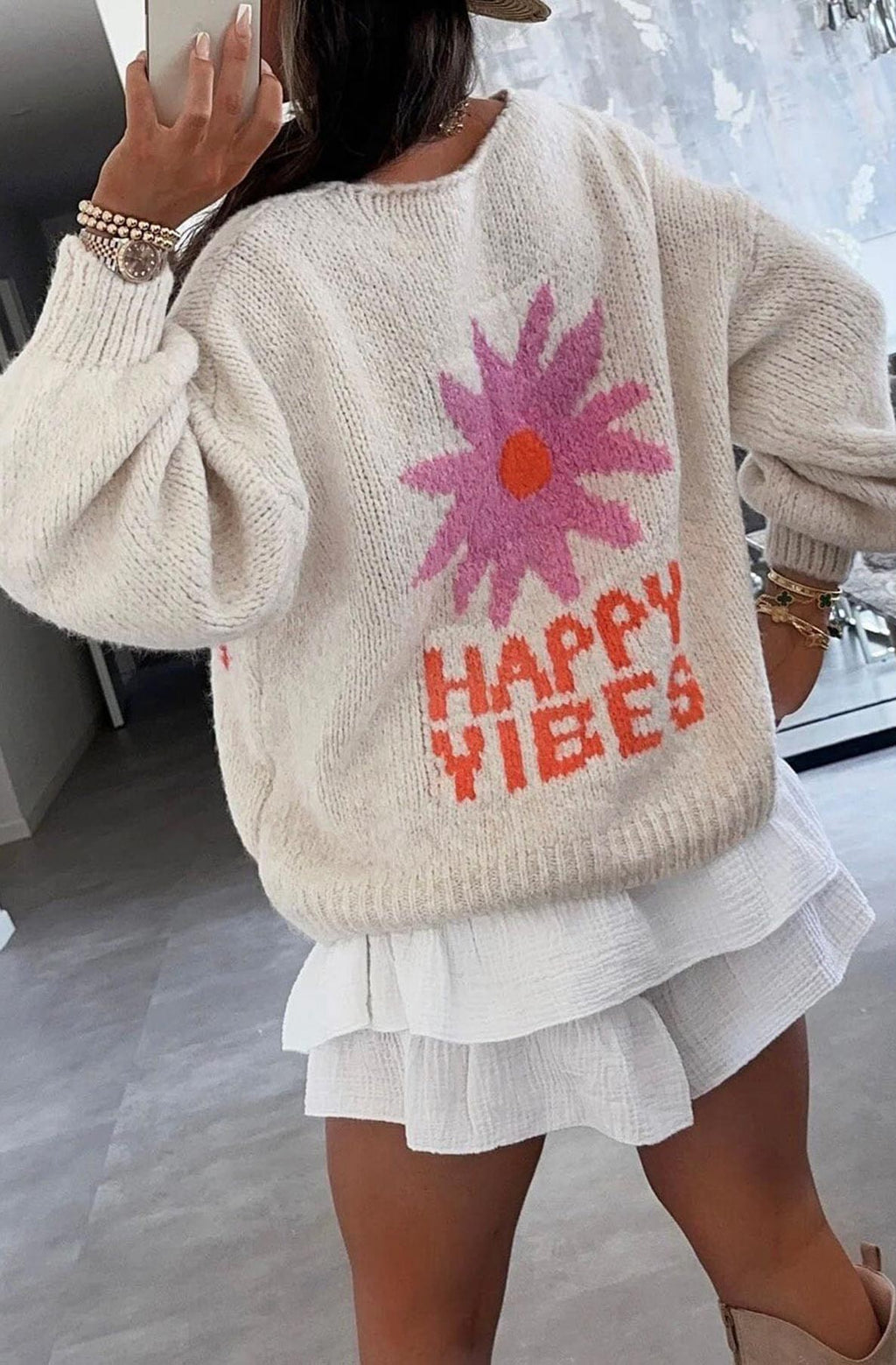 Happy Vibes Knitted Cardigan Cream