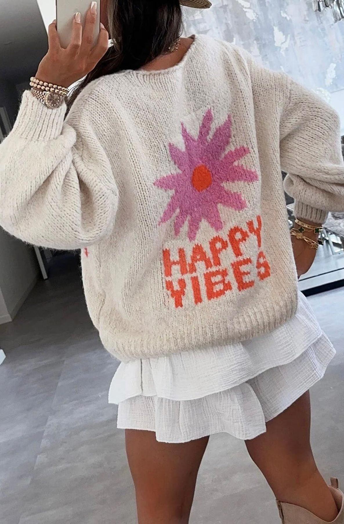 Happy Vibes Knitted Cardigan Cream