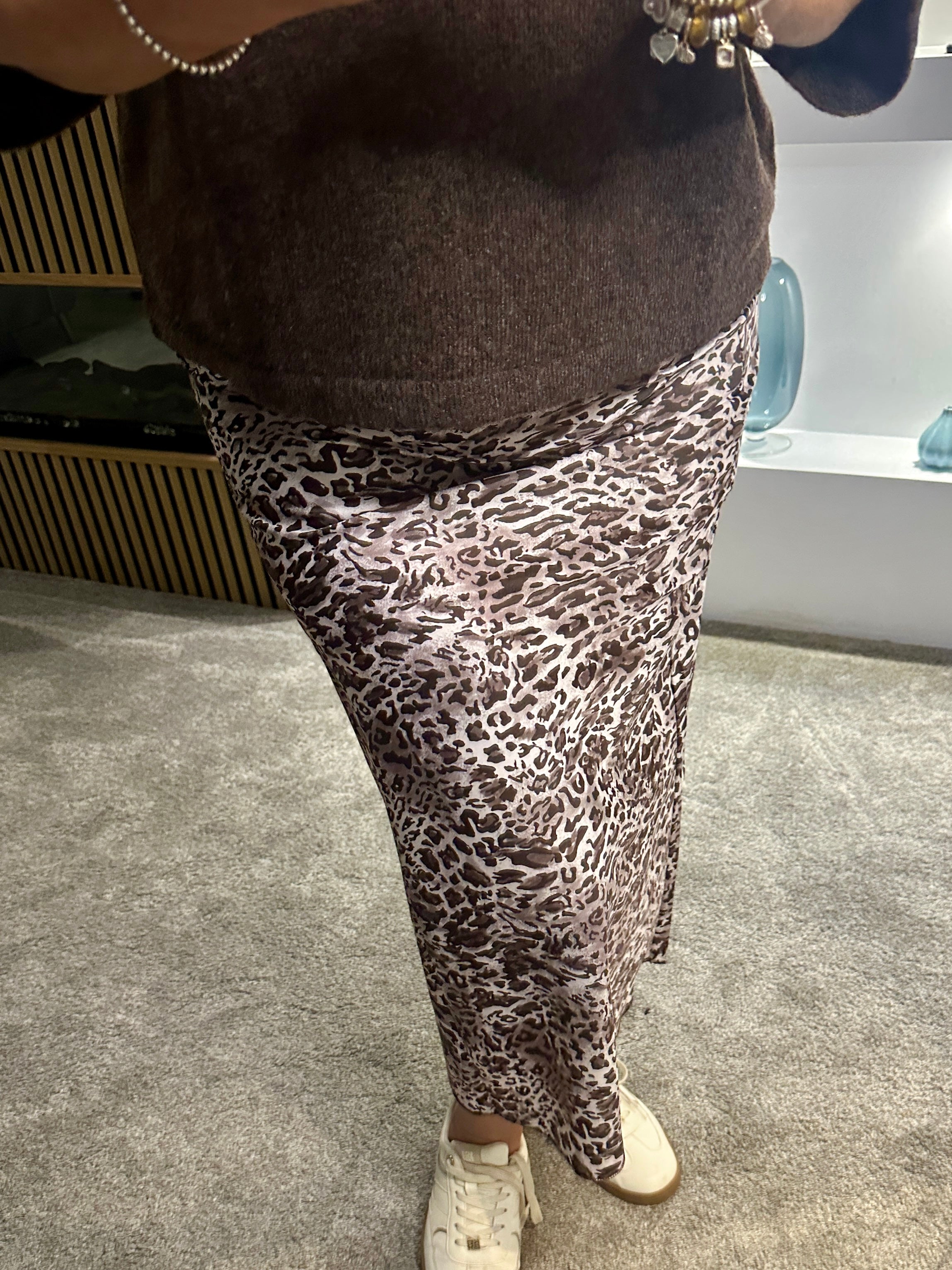 Zara Satin Leopard Print Skirt Mauve