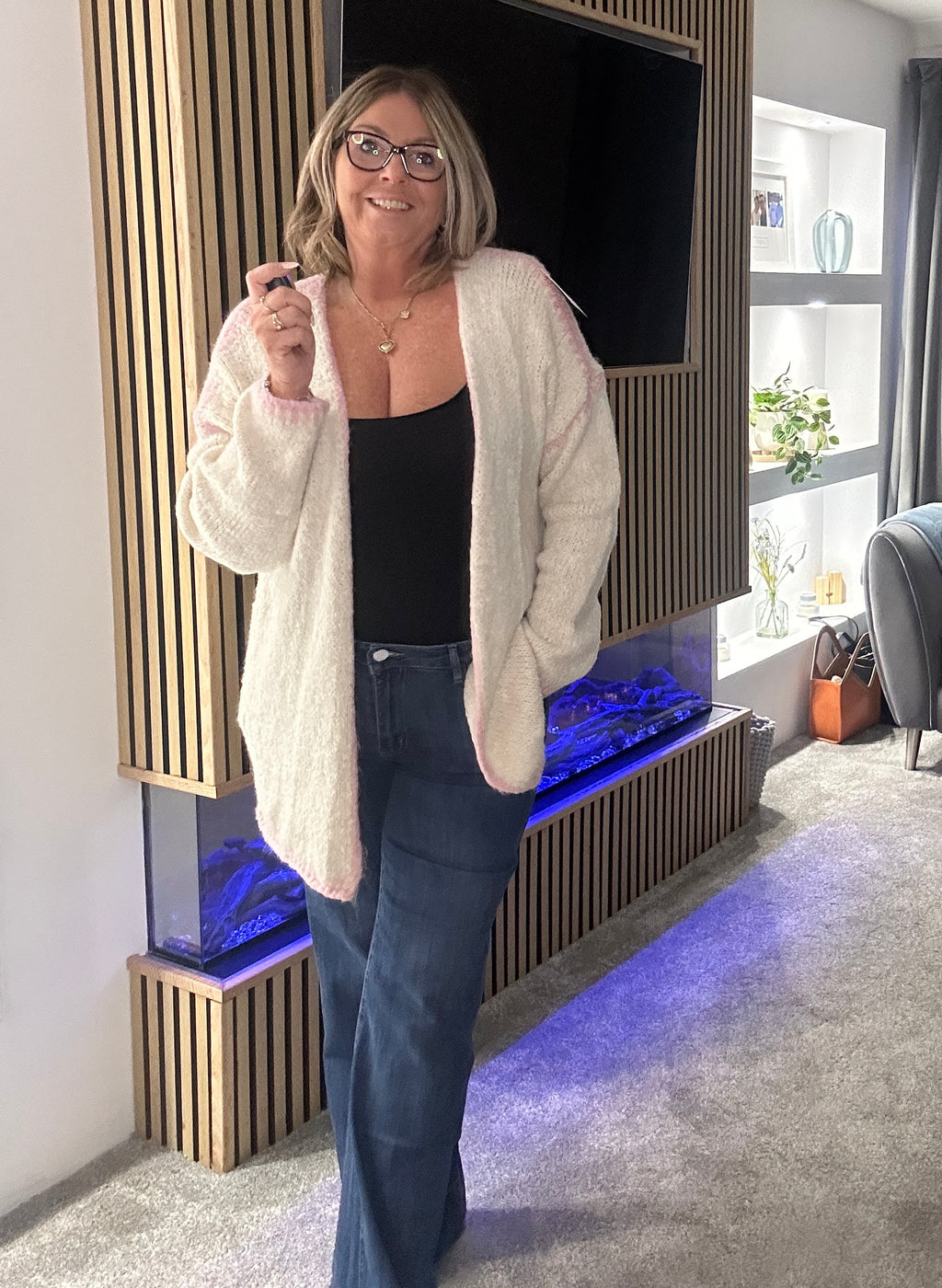 Contrast Knitted Cardigan Pink