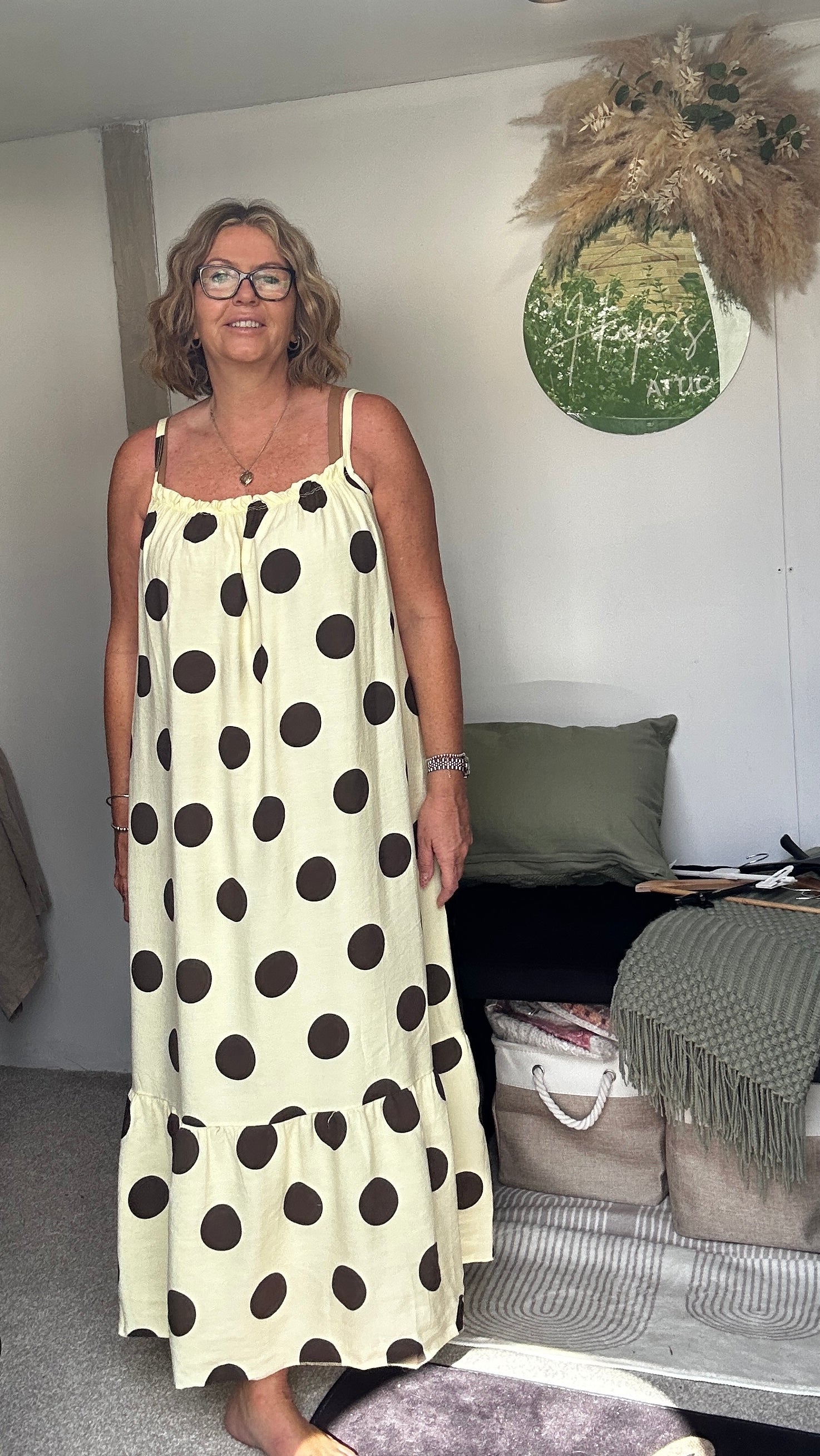 Yellow with brown spots maxi dress