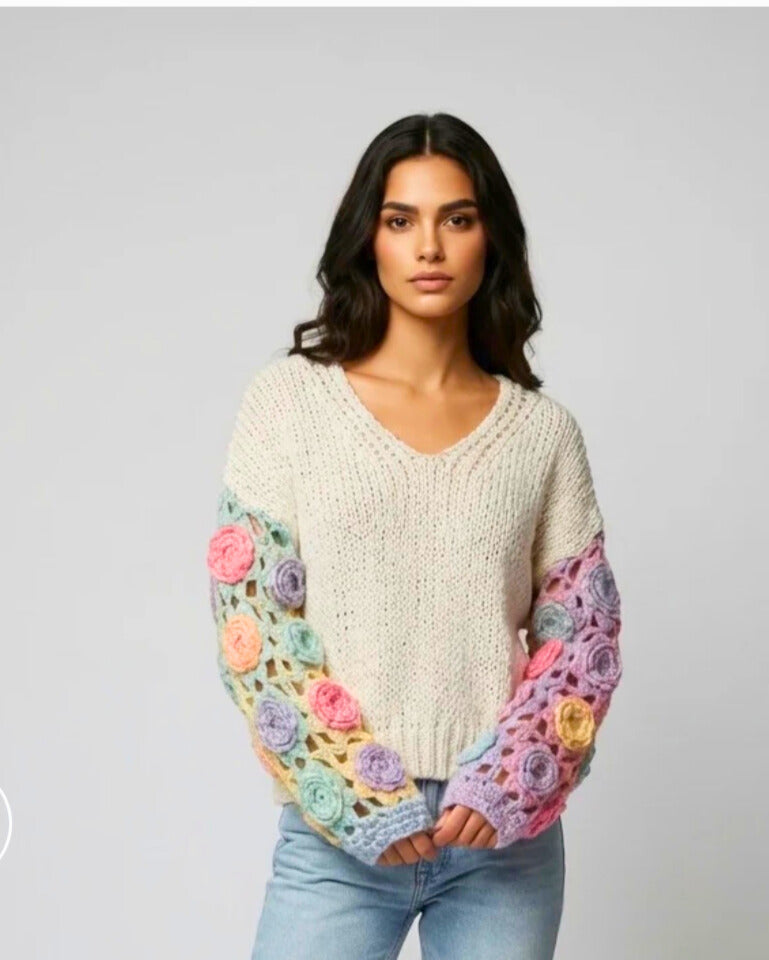 Crochet Rose Sleeve Jumper