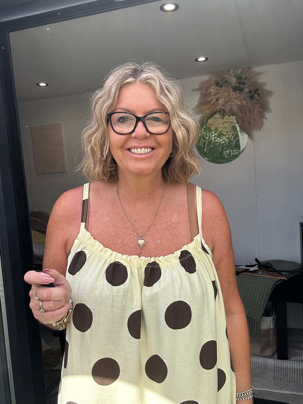 Yellow with brown spots maxi dress