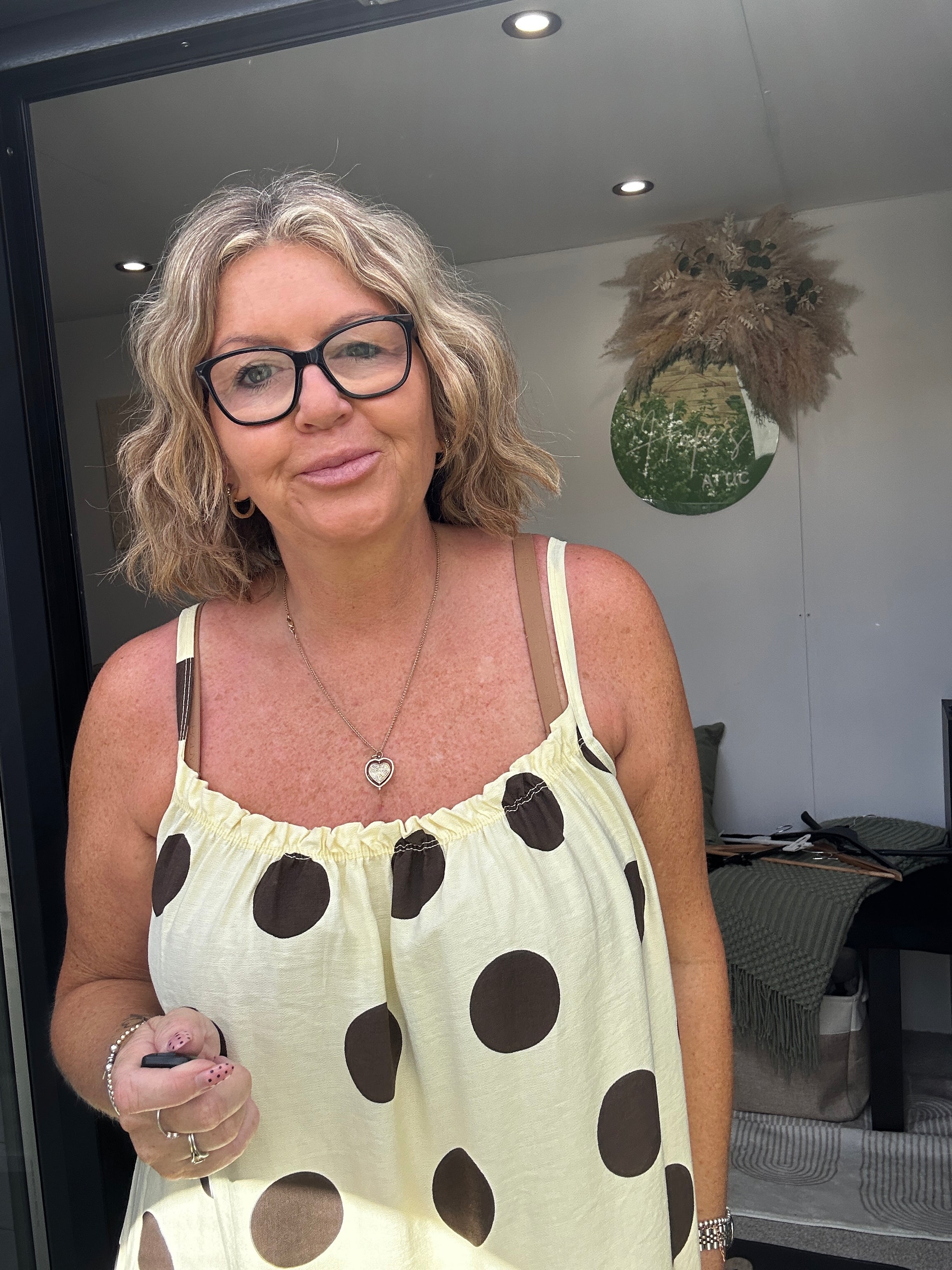 Yellow with brown spots maxi dress