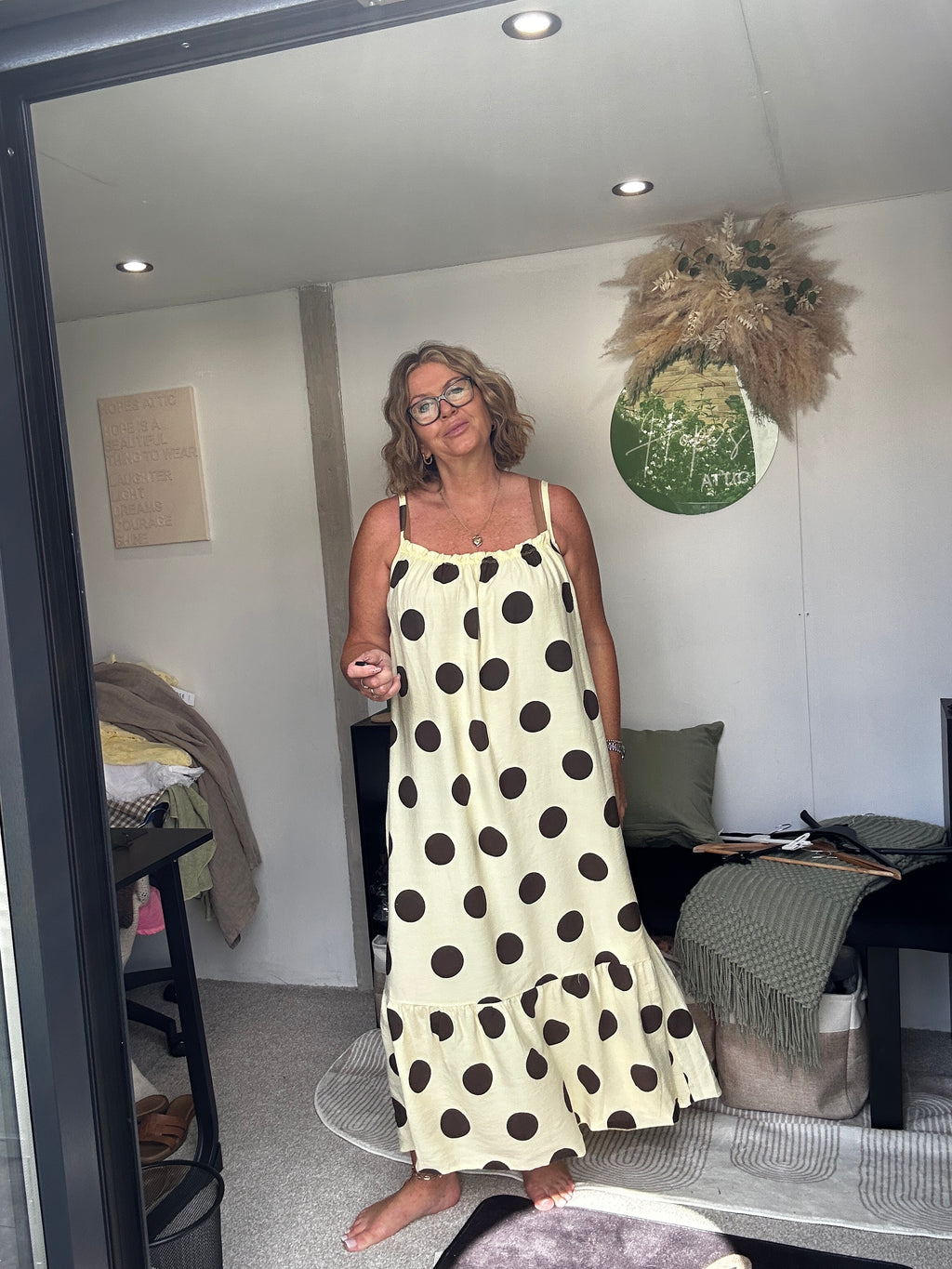 Yellow with brown spots maxi dress