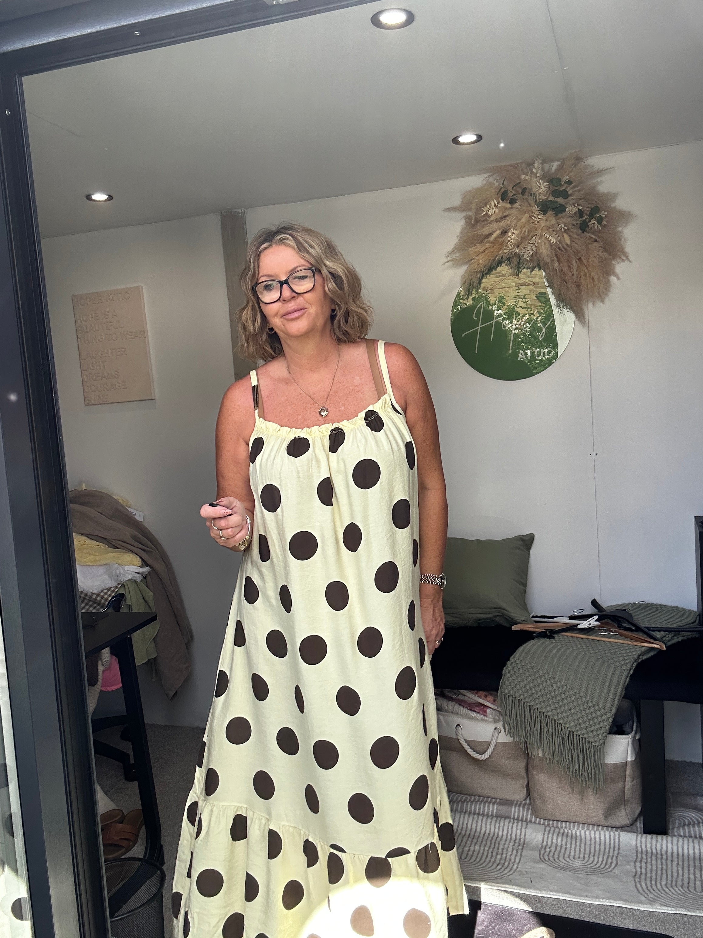 Yellow with brown spots maxi dress