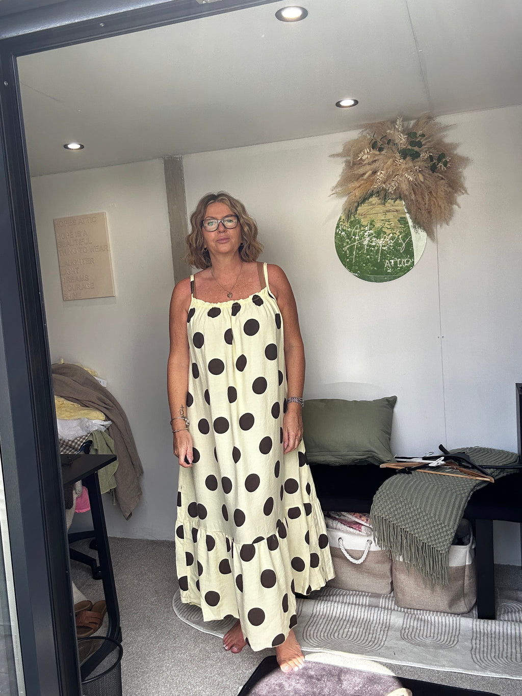 Yellow with brown spots maxi dress