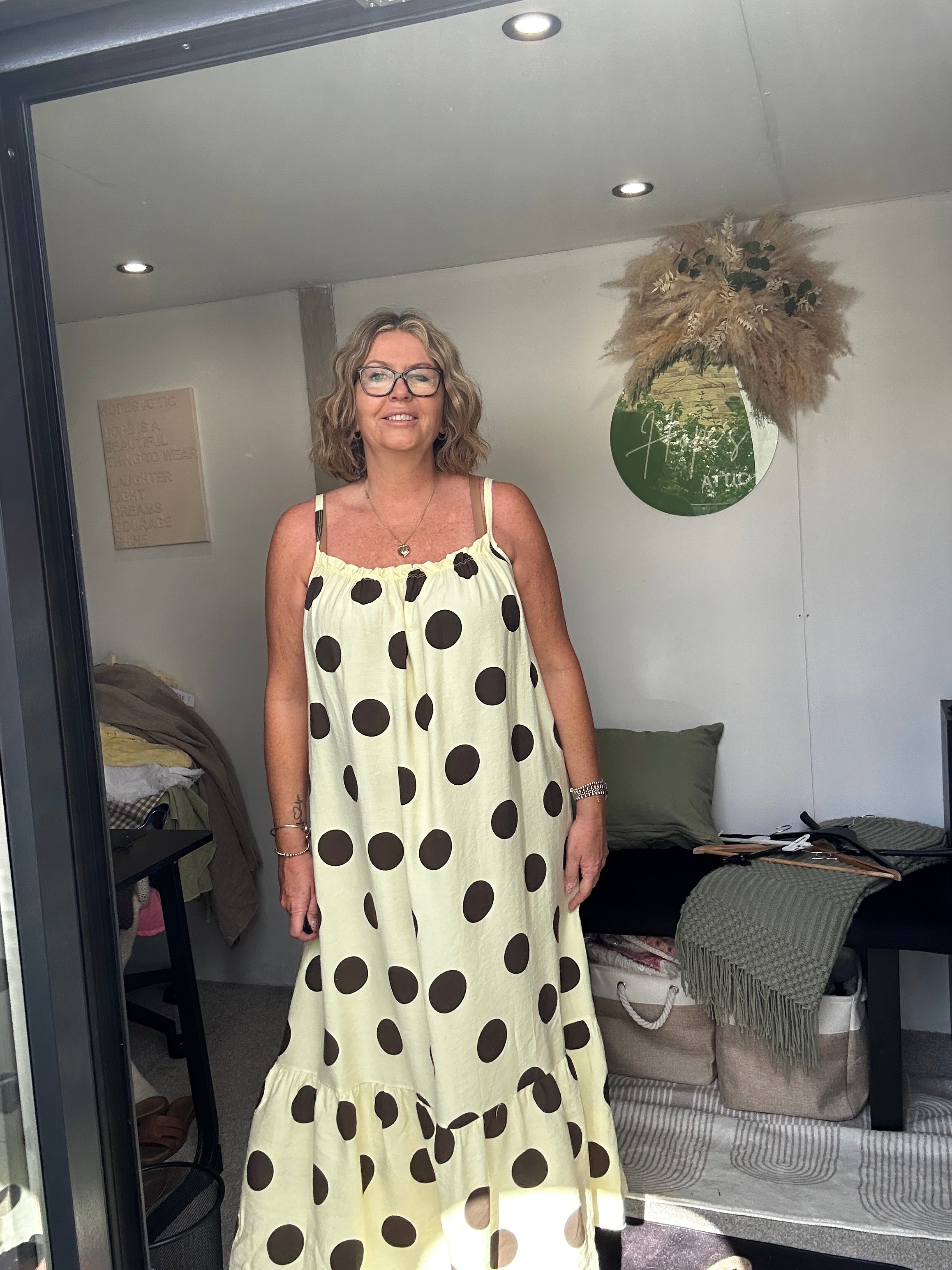 Yellow with brown spots maxi dress