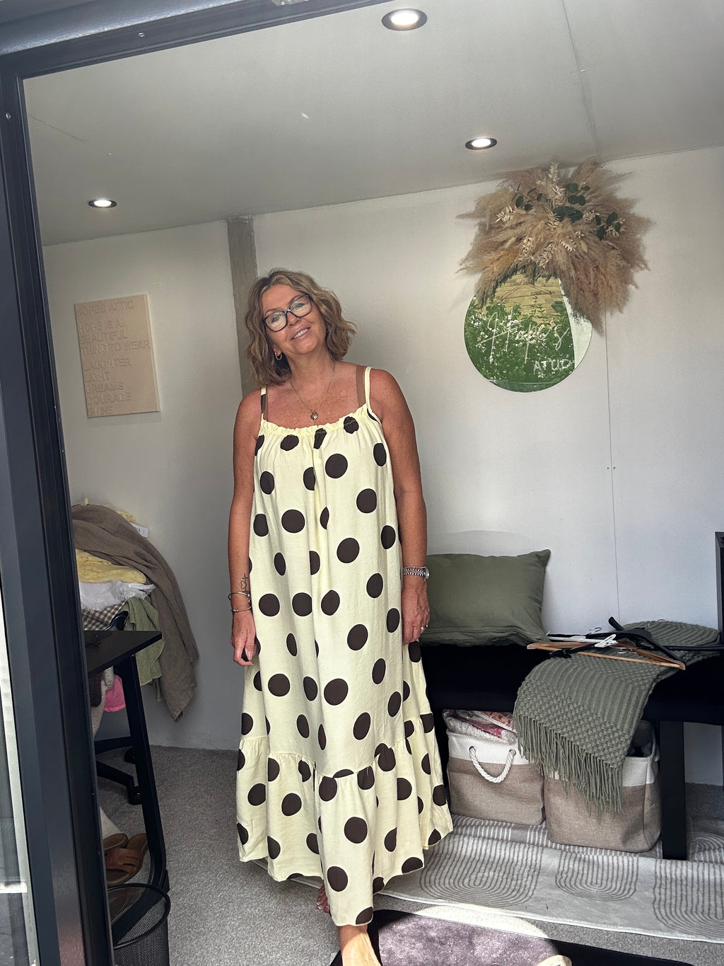 Yellow with brown spots maxi dress