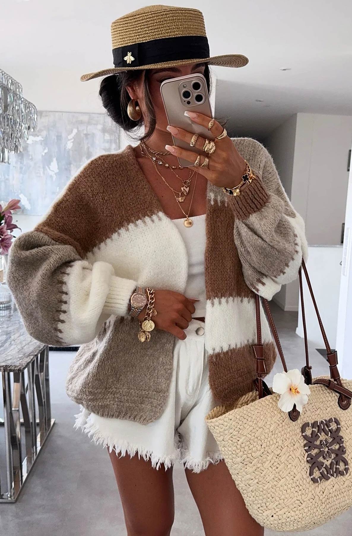 Contrast Patchwork Colour Block Knitted Cardigan