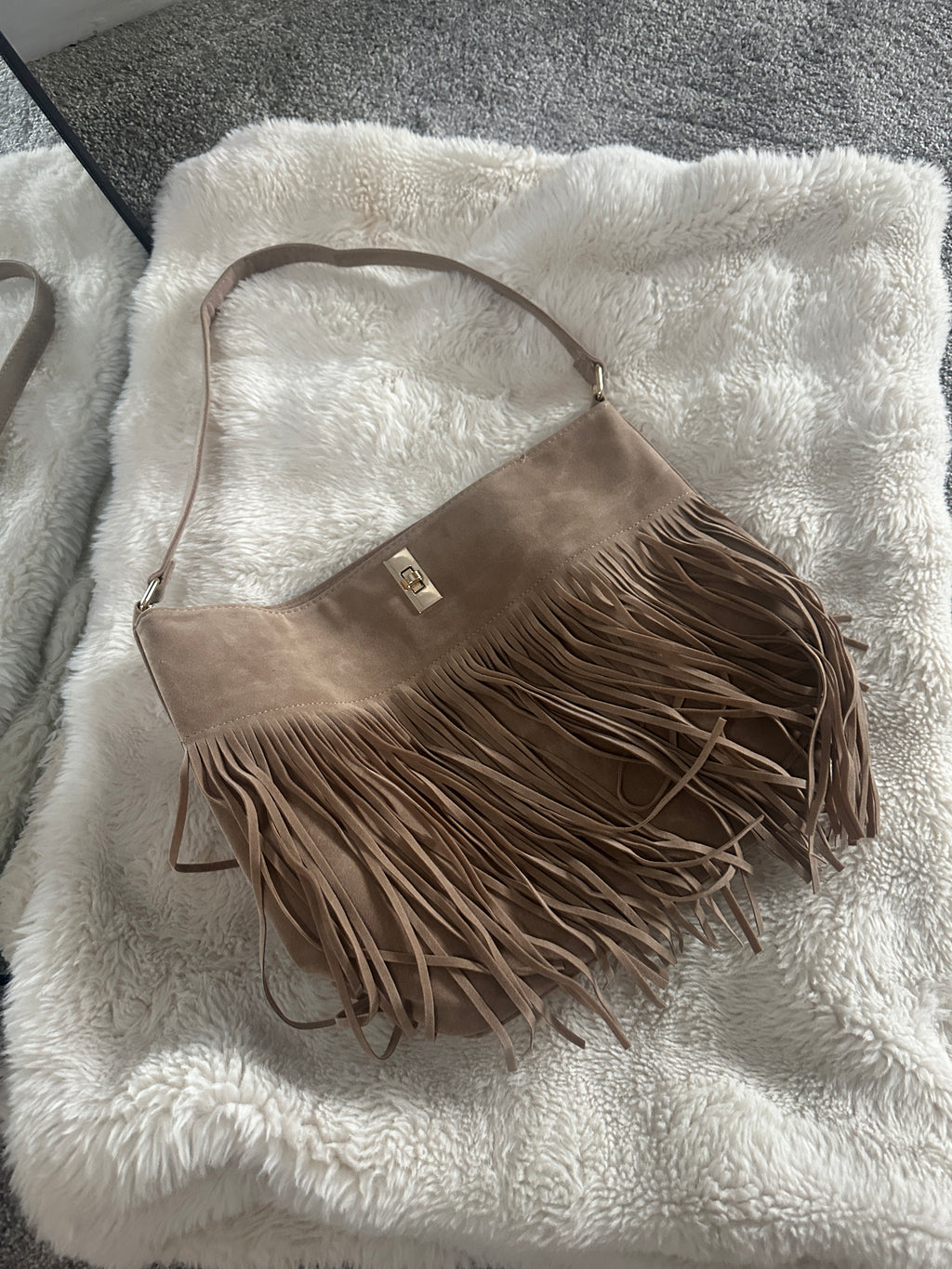 Suede Tassel Bag Taupe