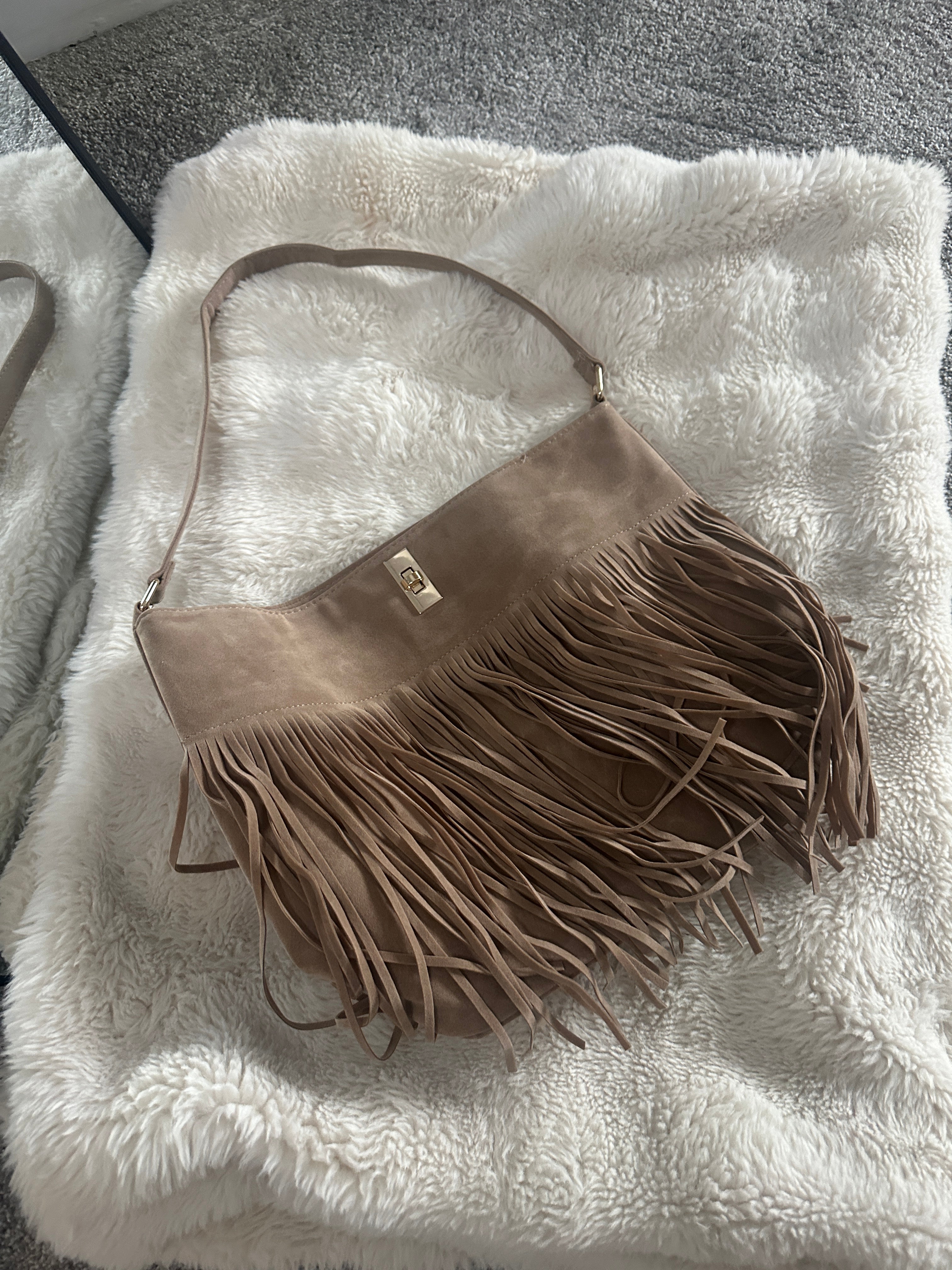 Suede Tassel Bag Taupe