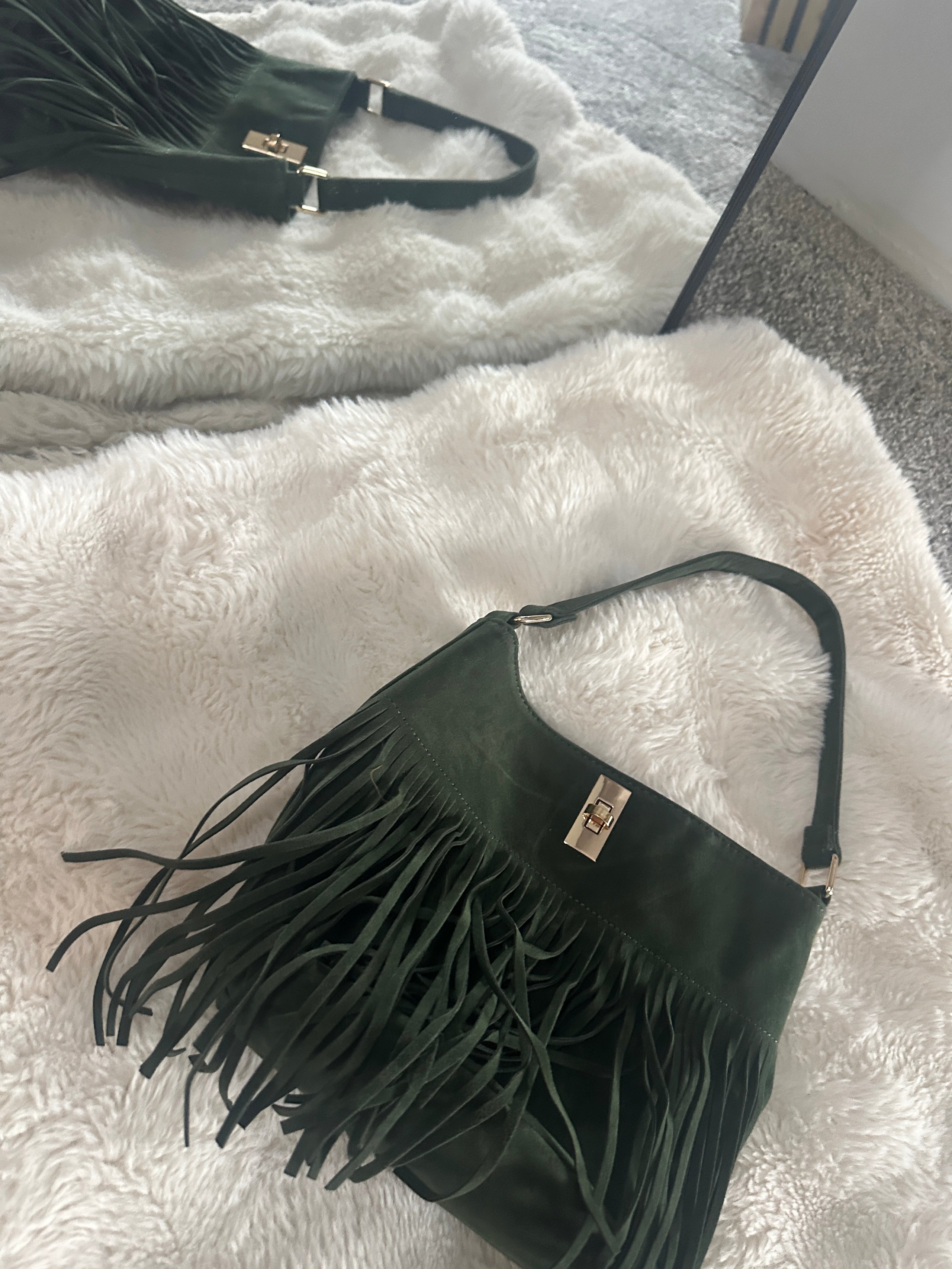 Suede Tassel Bag Khaki