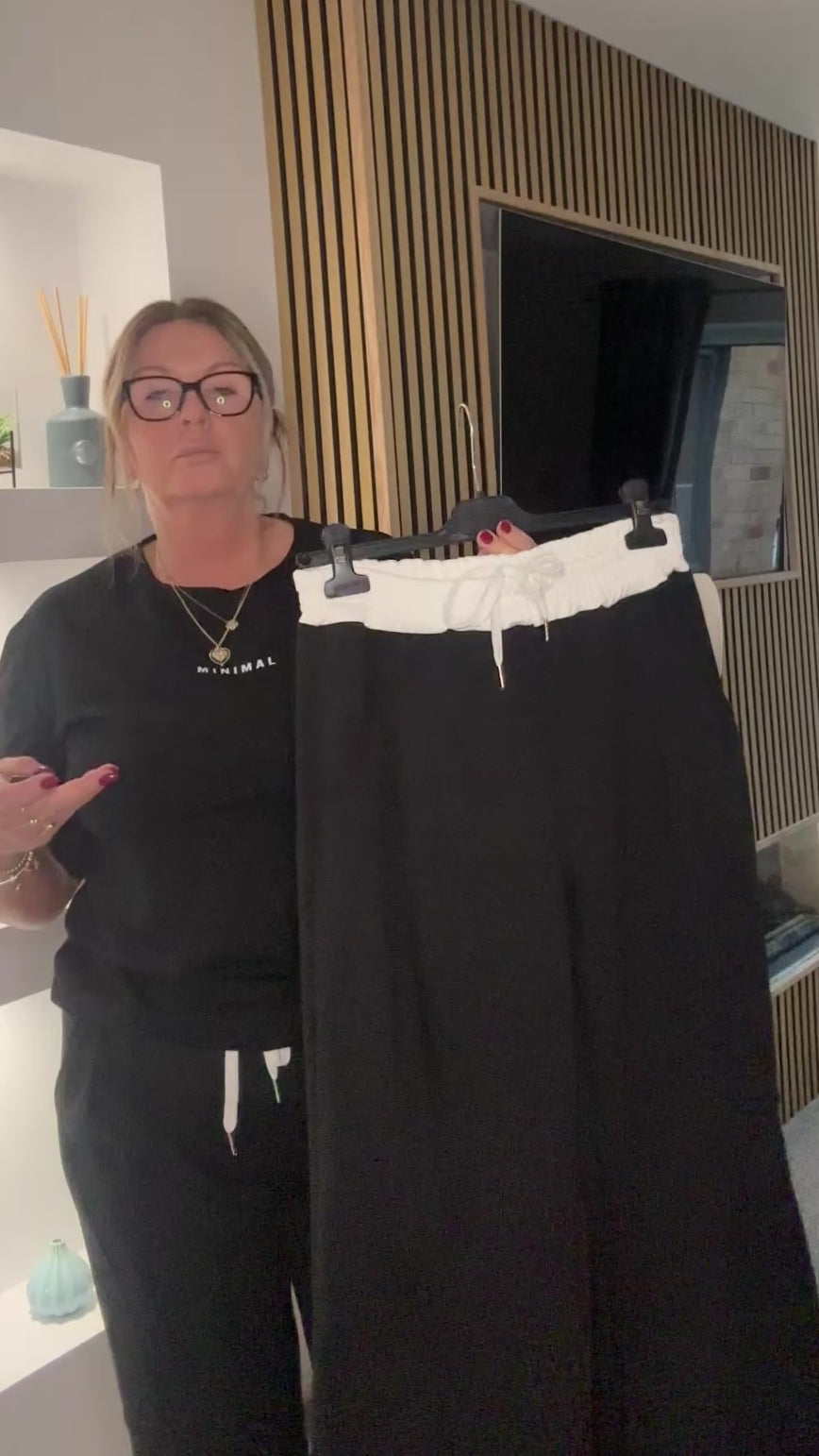 Ivy Contrast Wide Leg Trousers Black/ Brown/ Camel