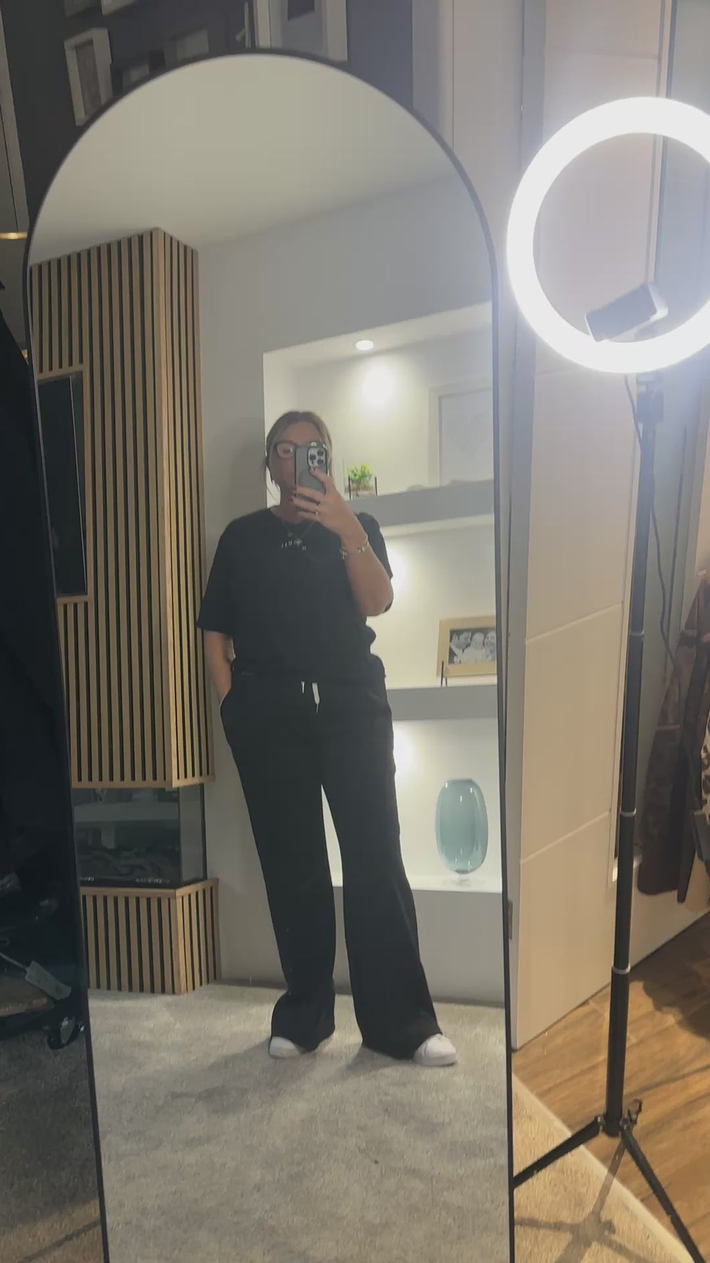 Ivy Contrast Wide Leg Trousers Black/ Brown/ Camel